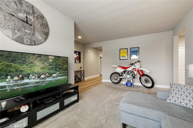 24420 Crooked Trail Dr, Menifee, CA 92584 - carpeted living area with baseboards and recessed lighting