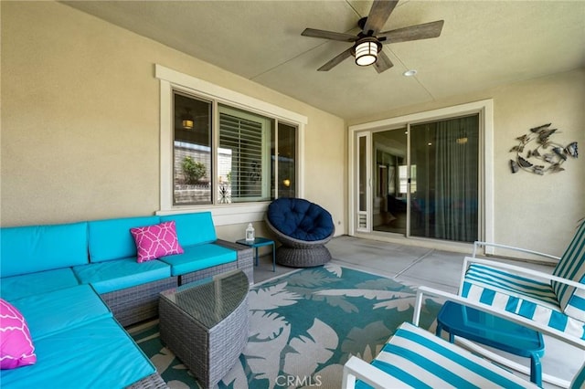 24420 Crooked Trail Dr, Menifee, CA 92584 - view of patio with ceiling fan and an outdoor living space