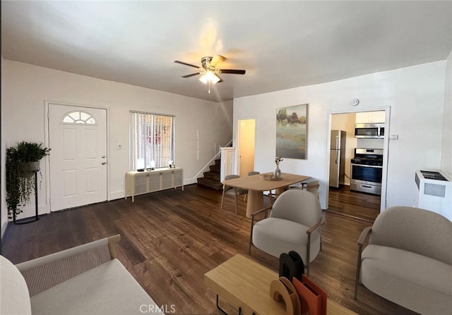 936 Olive Ave, Long Beach, CA 90813 - living area with wood finished floors, stairway, and ceiling fan