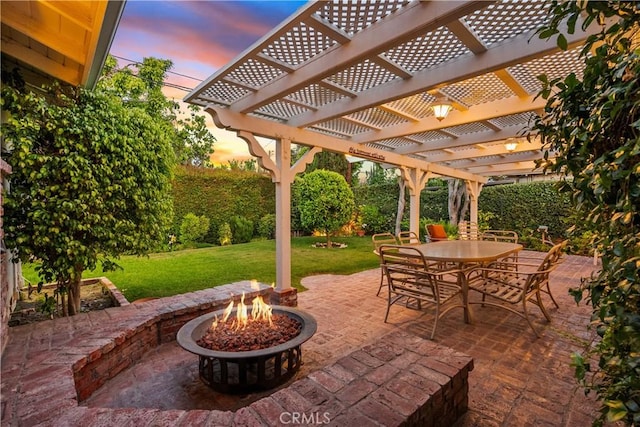 9214 Mclennan Ave, Northridge, CA 91343 - view of patio / terrace featuring an outdoor fire pit, outdoor dining space, and a pergola