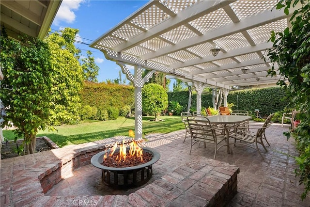 9214 Mclennan Ave, Northridge, CA 91343 - view of patio / terrace with an outdoor fire pit, outdoor dining space, and a pergola