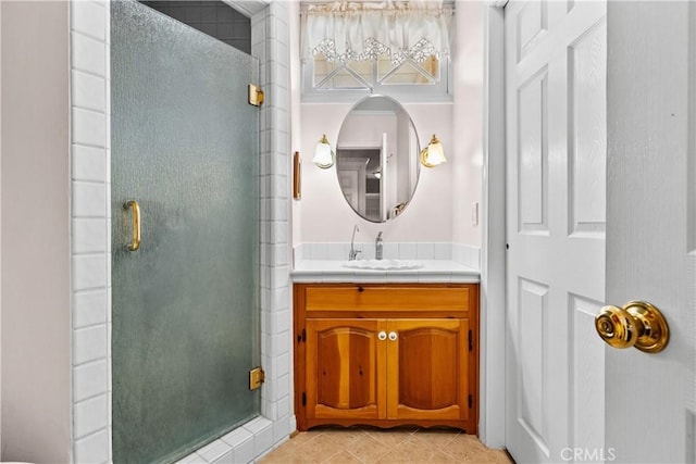 9214 Mclennan Ave, Northridge, CA 91343 - full bathroom with vanity, a stall shower, and tile patterned floors