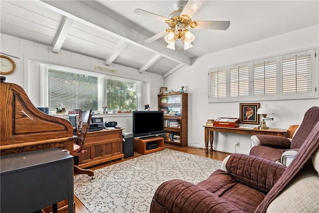 9214 Mclennan Ave, Northridge, CA 91343 - home office with wood finished floors and a ceiling fan