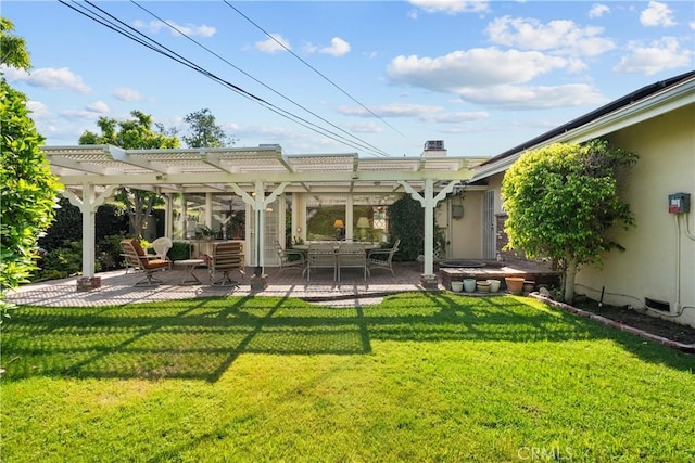 9214 Mclennan Ave, Northridge, CA 91343 - rear view of house with a pergola, a yard, and a patio