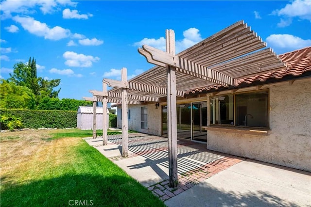 28752 Pisces St, Agoura Hills, CA 91301 - view of patio with a pergola and a storage unit