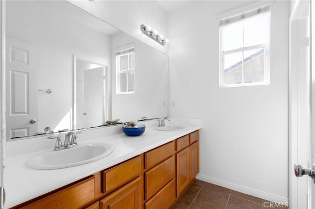 30315 Laruns St, Murrieta, CA 92563 - bathroom with plenty of natural light, double vanity, and tile patterned flooring