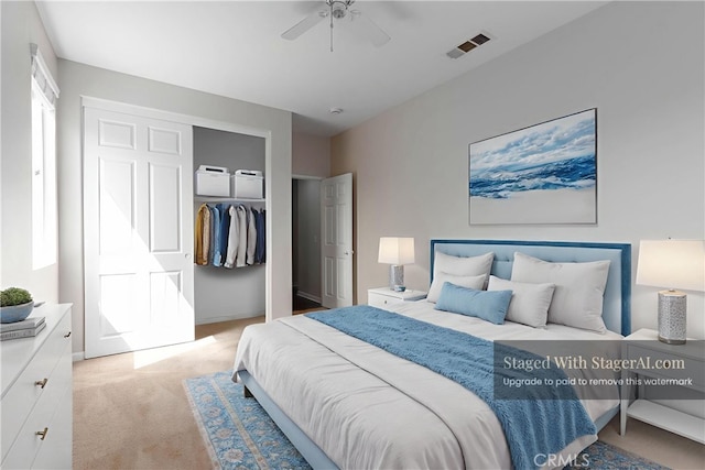 30315 Laruns St, Murrieta, CA 92563 - bedroom featuring light colored carpet, a closet, and a ceiling fan