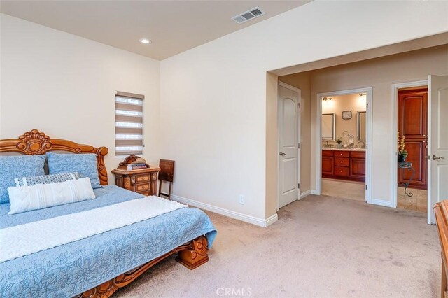 335 E Francis Ave, La Habra, CA 90631 - bedroom featuring light colored carpet, recessed lighting, and ensuite bath