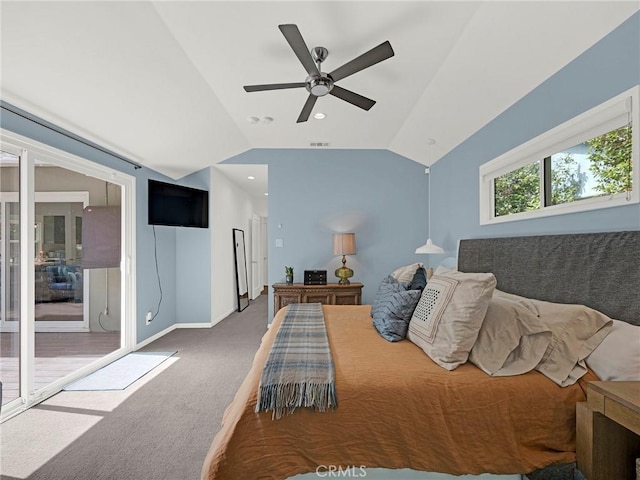 15017 Archwood St, Van Nuys, CA 91405 - carpeted bedroom featuring vaulted ceiling, ceiling fan, recessed lighting, and access to exterior
