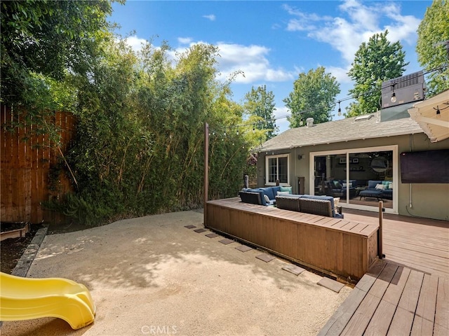 15017 Archwood St, Van Nuys, CA 91405 - view of patio featuring an outdoor hangout area and a wooden deck