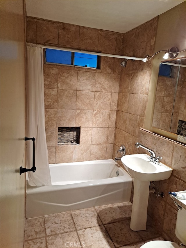 1920 Flora, Needles, CA 92363 - full bath featuring shower / bathtub combination with curtain and tile walls