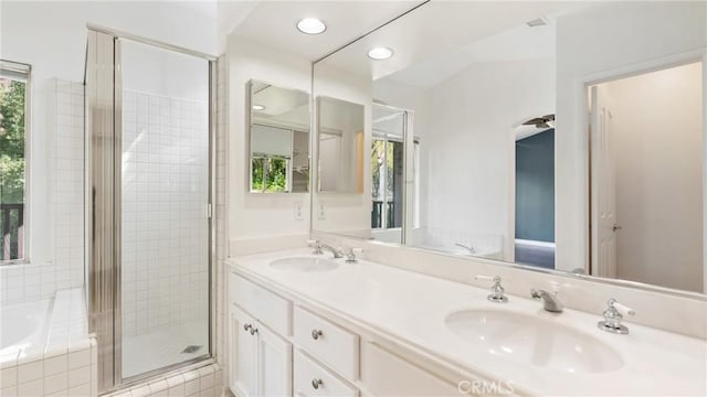 31850 Camino Marea, Temecula, CA 92592 - full bath with a shower stall, a bath, double vanity, and recessed lighting