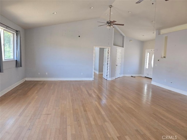 2723 Apache Trl, Clearlake Oaks, CA 95423 - unfurnished room with ceiling fan, high vaulted ceiling, and wood finished floors