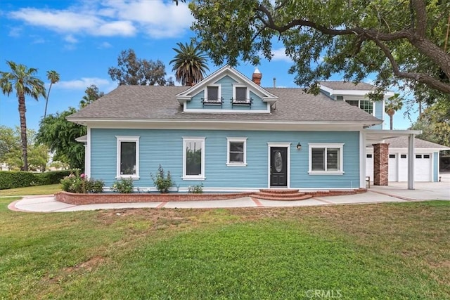 1350 E Chase Dr, Corona, CA 92881 - view of front of home with a front lawn, a chimney, a garage, and concrete driveway