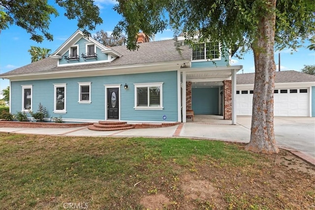 1350 E Chase Dr, Corona, CA 92881 - view of front of property with a front yard, an attached garage, driveway, a chimney, and a shingled roof