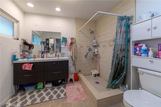 1454 Ameluxen Ave, Hacienda Heights, CA 91745 - bathroom featuring vanity, a shower stall, wood finished floors, and recessed lighting