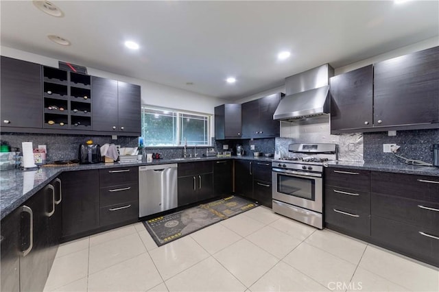 1454 Ameluxen Ave, Hacienda Heights, CA 91745 - kitchen with appliances with stainless steel finishes, wall chimney exhaust hood, tasteful backsplash, and recessed lighting