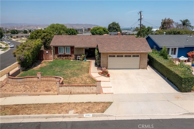 2091 Ridgeview, Corona, CA 92882 - ranch-style home with a garage, concrete driveway, a front yard, and stucco siding