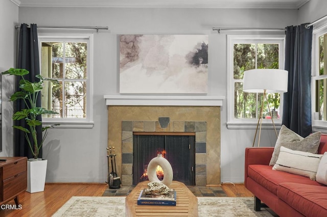 664 Monterey Rd, South Pasadena, CA 91030 - living area featuring wood finished floors, ornamental molding, and a fireplace