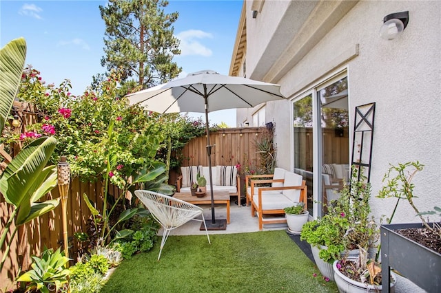 36287 Grazia Way, Winchester, CA 92596 - fenced backyard with an outdoor living space and a patio area