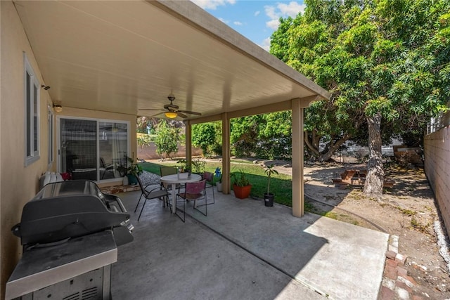 1344 S Douglas St, Santa Ana, CA 92704 - view of patio with ceiling fan, outdoor dining area, and grilling area