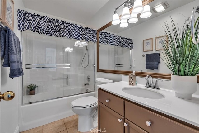 3434 E Lambeth Ct Unit F, Orange, CA 92869 - bathroom featuring a chandelier, vanity, tile patterned floors, and bath / shower combo with glass door