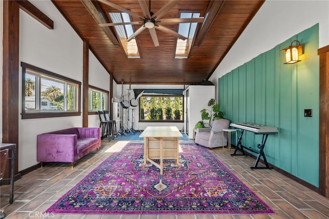 1719 Monte Vista St, Pasadena, CA 91106 - living room with ceiling fan, wood ceiling, vaulted ceiling, and a chandelier