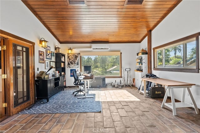 1719 Monte Vista St, Pasadena, CA 91106 - office area featuring wooden ceiling, a wall unit AC, and plenty of natural light