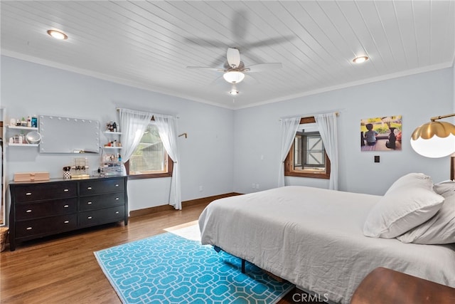 1719 Monte Vista St, Pasadena, CA 91106 - bedroom with wood finished floors, crown molding, a ceiling fan, and wooden ceiling