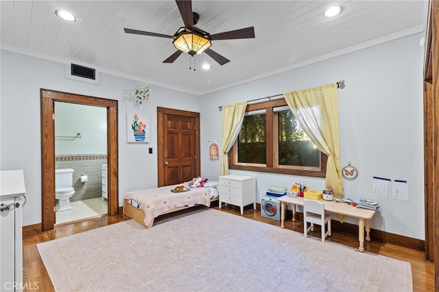 1719 Monte Vista St, Pasadena, CA 91106 - bedroom featuring wood finished floors, recessed lighting, ensuite bath, and a ceiling fan