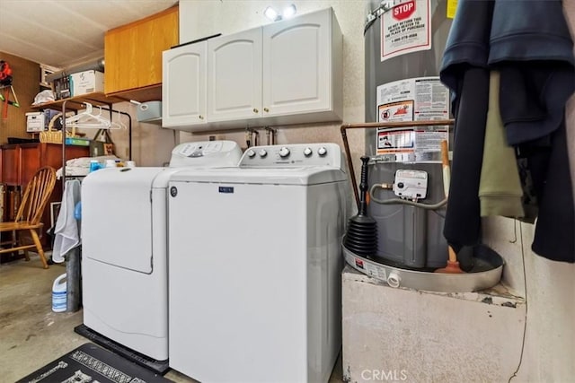 5129 W Pinehurst Dr, Banning, CA 92220 - washroom featuring separate washer and dryer, cabinet space, and water heater