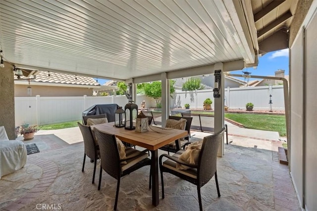 5129 W Pinehurst Dr, Banning, CA 92220 - fenced backyard featuring outdoor dining space and a patio