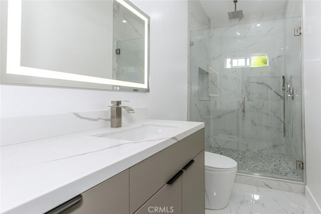15009 Wyandotte St, Van Nuys, CA 91405 - bathroom with vanity, a marble finish shower, and marble look tiles