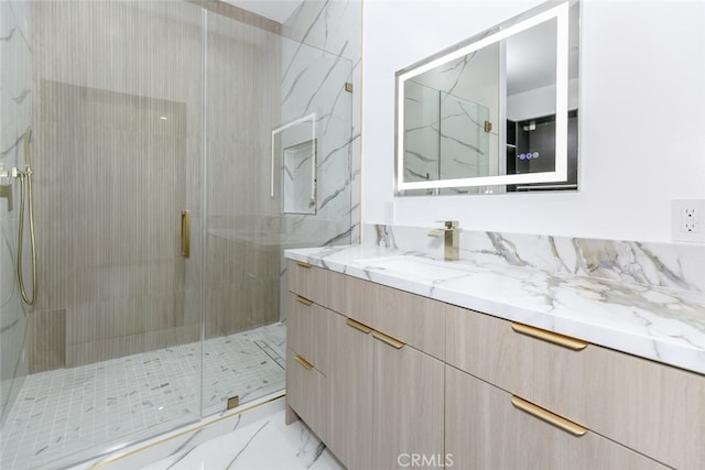 15009 Wyandotte St, Van Nuys, CA 91405 - full bath with vanity, a marble finish shower, and marble finish floors