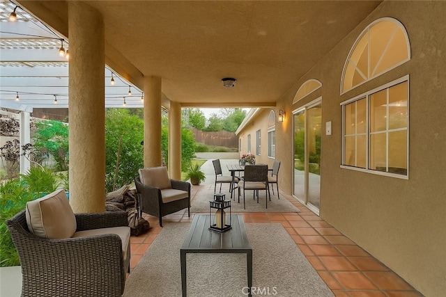 9733 Kentland Ave, Chatsworth, CA 91311 - view of patio featuring a pergola, an outdoor living space, and outdoor dining space