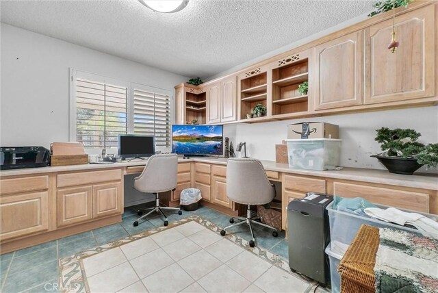 25270 Tradewinds Dr, Menifee, CA 92585 - office space with built in desk, a textured ceiling, and light tile patterned floors