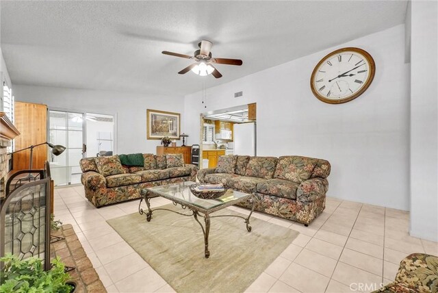25270 Tradewinds Dr, Menifee, CA 92585 - tiled living area featuring a ceiling fan