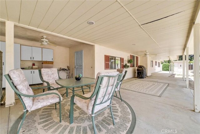 25270 Tradewinds Dr, Menifee, CA 92585 - view of patio featuring a ceiling fan, outdoor dining space, and grilling area