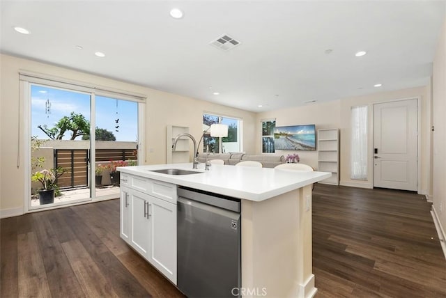 12178 Greenleaf Ln, Garden Grove, CA 92840 - kitchen with stainless steel dishwasher, dark wood finished floors, healthy amount of natural light, and recessed lighting