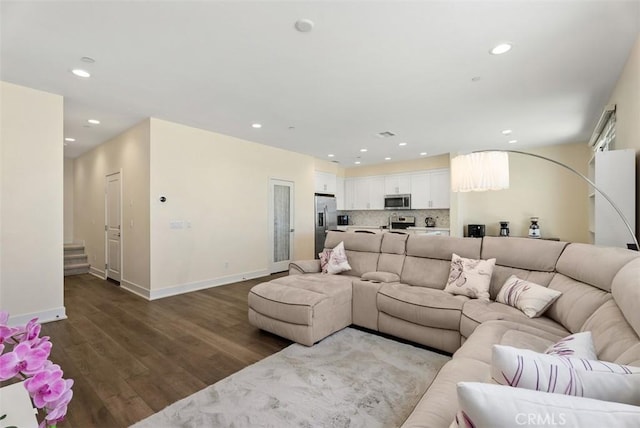 12178 Greenleaf Ln, Garden Grove, CA 92840 - living room featuring wood finished floors, recessed lighting, and stairs