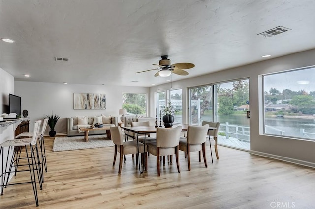 42768 Santa Suzanne Pl, Temecula, CA 92592 - dining room with light wood-style floors, ceiling fan, and recessed lighting