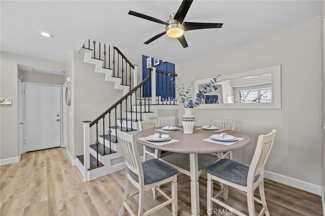 1519 San Rafael Pl, Corona, CA 92882 - dining area with stairs, wood finished floors, and ceiling fan