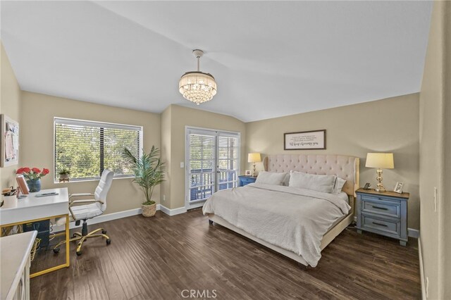 1519 San Rafael Pl, Corona, CA 92882 - bedroom with dark wood-style floors, a chandelier, an office area, and lofted ceiling