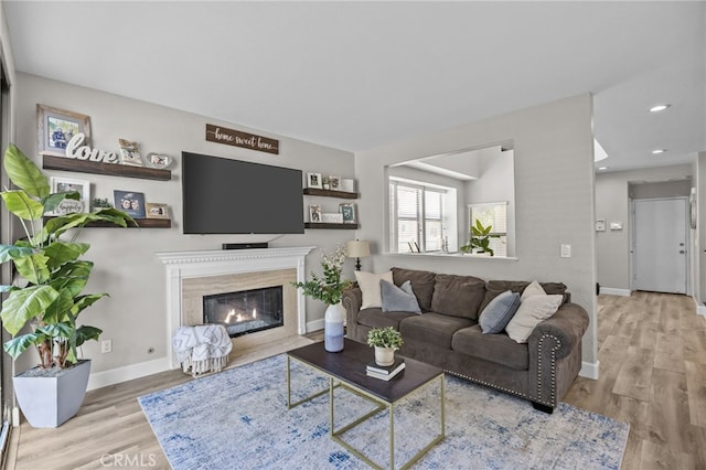 1519 San Rafael Pl, Corona, CA 92882 - living area with wood finished floors, a premium fireplace, and recessed lighting