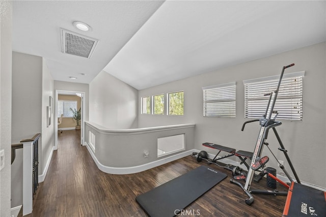1519 San Rafael Pl, Corona, CA 92882 - exercise room featuring plenty of natural light, wood finished floors, and lofted ceiling