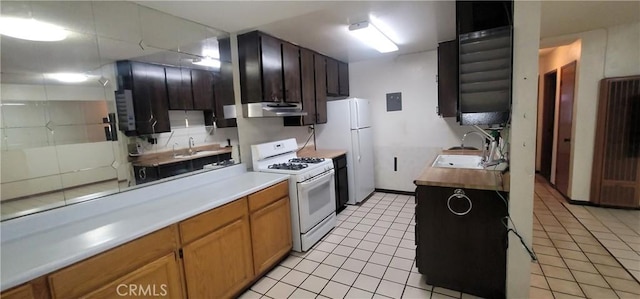 14805 Chase St Unit 105, Panorama City, CA 91402 - kitchen with white appliances, under cabinet range hood, and light tile patterned flooring