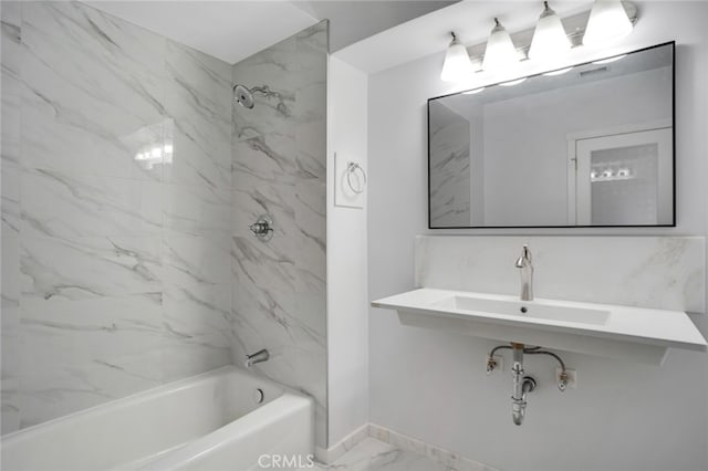 17450 Devonshire St, Northridge, CA 91325 - full bath featuring marble finish flooring and bathing tub / shower combination
