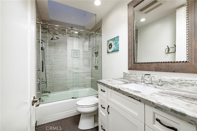 16520 Harbour Ln Unit 6, Huntington Beach, CA 92649 - full bathroom featuring vanity, tile patterned flooring, bath / shower combo with glass door, and recessed lighting