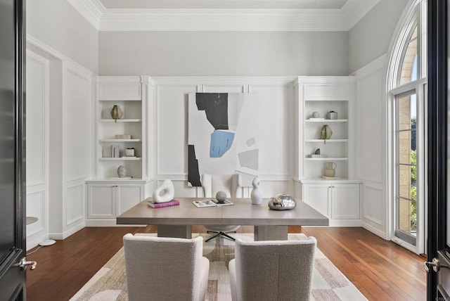 17324 Calle Serena, Rancho Santa Fe, CA 92067 - office space featuring a decorative wall, dark wood-style flooring, and ornamental molding