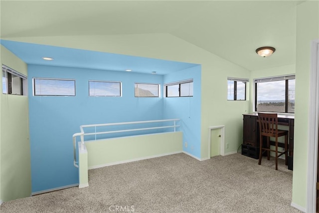 1358 Clarabelle Dr, Morro Bay, CA 93442 - hall with vaulted ceiling, carpet floors, and an office area